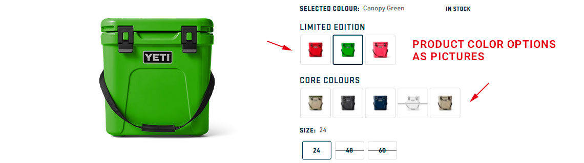 Product color options as pictures